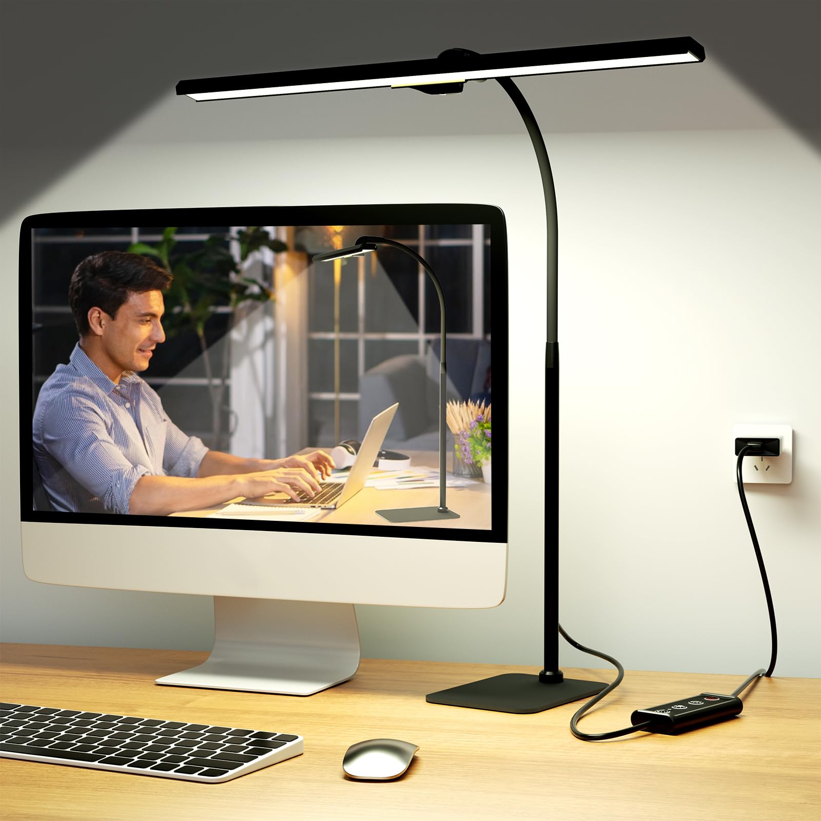LED Desk Lamp Office with Base: Flexible Gooseneck Desk Light with Controller