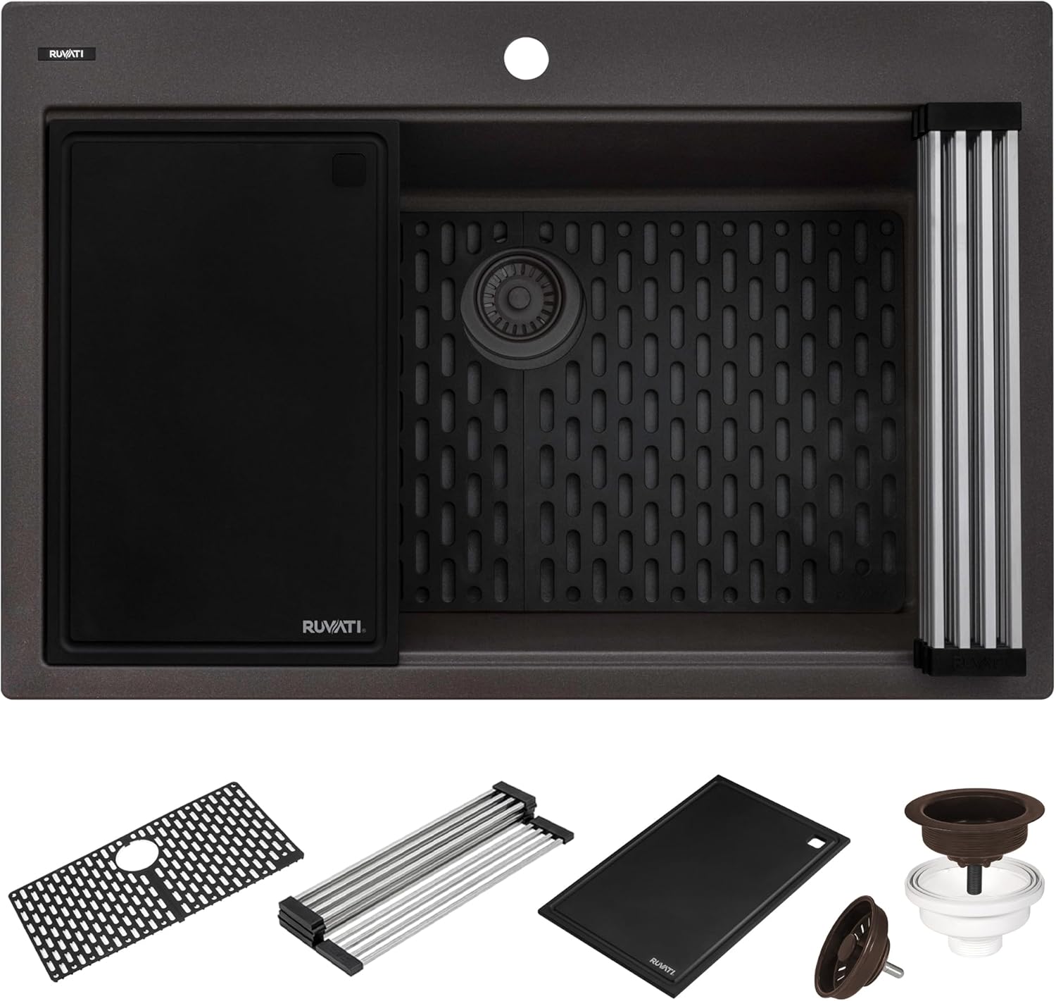 Ruvati 33-inch Granite Composite Quartz Workstation Drop-in Topmount Kitchen Sink Espresso - RVG1306ES