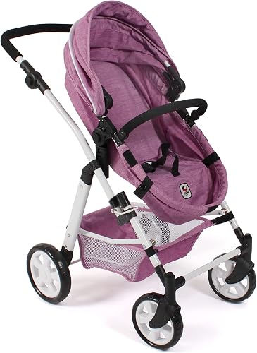 Bayer Chic 2000 - Nele Doll's Pram, 2-in-1 Combination Doll Pram for Children from 3 to 8 Years, Doll Pram with Convertible Baby Carrycot for Dolls up to 50 cm Size, Jeans Pink - 6