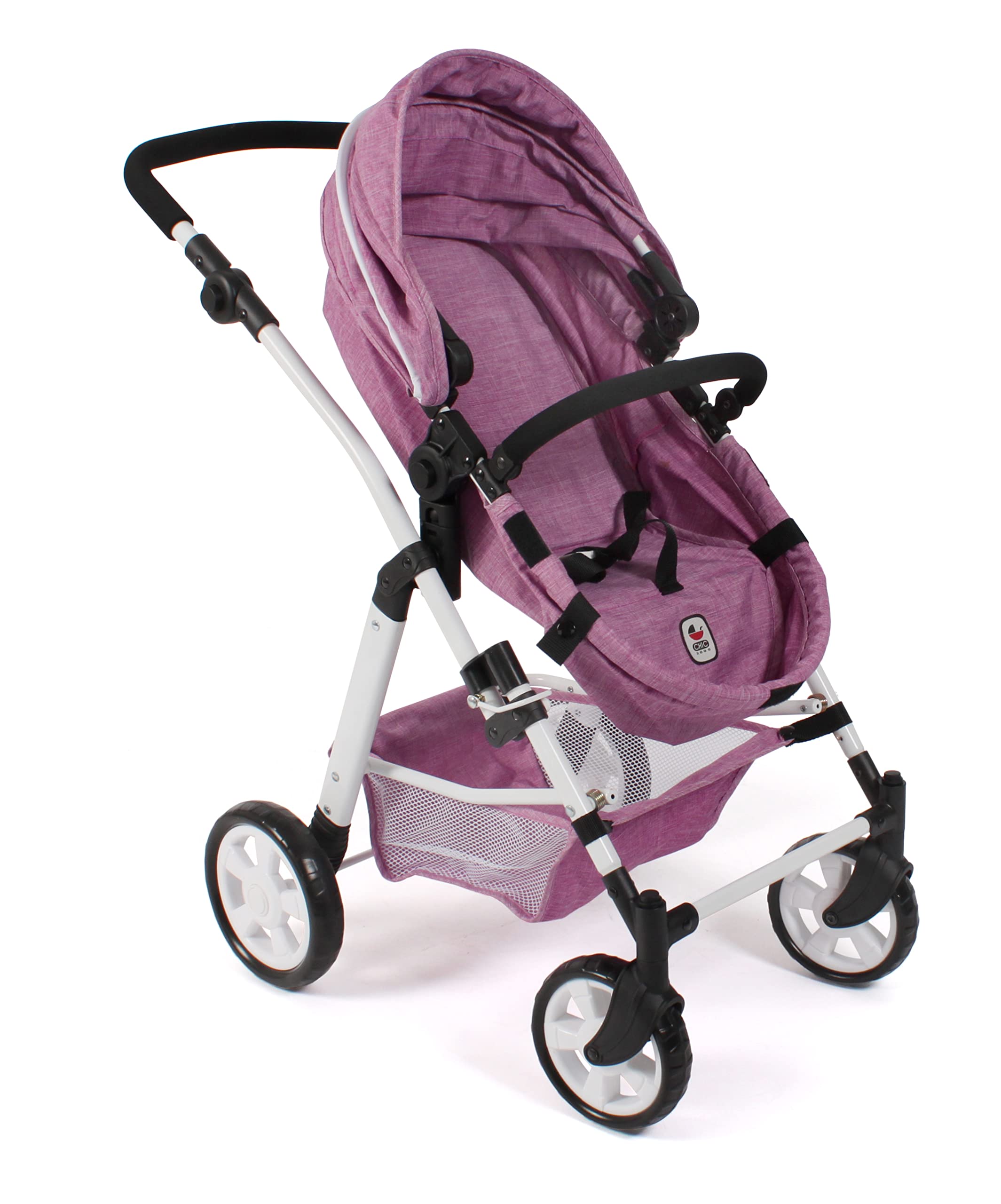 Bayer Chic 2000 - Cochecito de muñecas Nele, 2 en 1 para niños de 3 a 8 años, Carrito para muñecas con bañera Convertible, Cochecito para muñecas de hasta 50 cm de tamaño, Color Rosa Vaquero