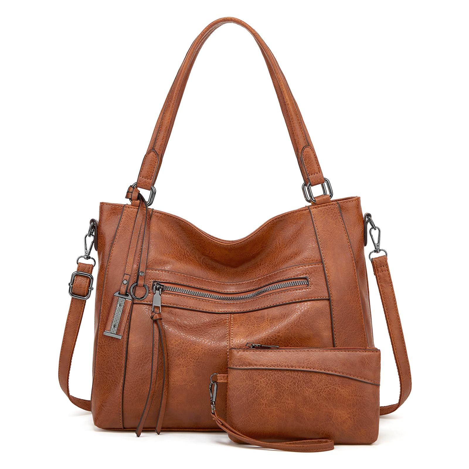 BAIGIO Sac a Main Grand Cuir PU Sac Hobo Sac Cabas Femme Sac Bandoulière Fourre Tout Messenger et Portefeuille Ensemble pour Travail Shopping Party Voyage