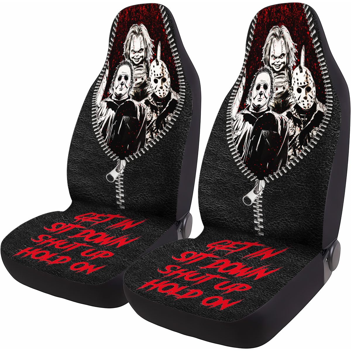 GENANY Horror Movie Characters Universal Car Seat Covers for Trucks Sedans SUVs – 2 Pack, Durable Automotive Covers, Breathable Bucket Protective