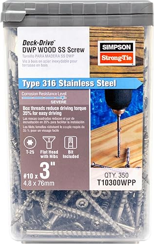 Miniatura 1 de Simpson Strong-Tie T10300WPP Tornillo DWP para madera SS #10 x 3 pulgadas. T25, cabeza plana, tipo 316 (350 cantidades)