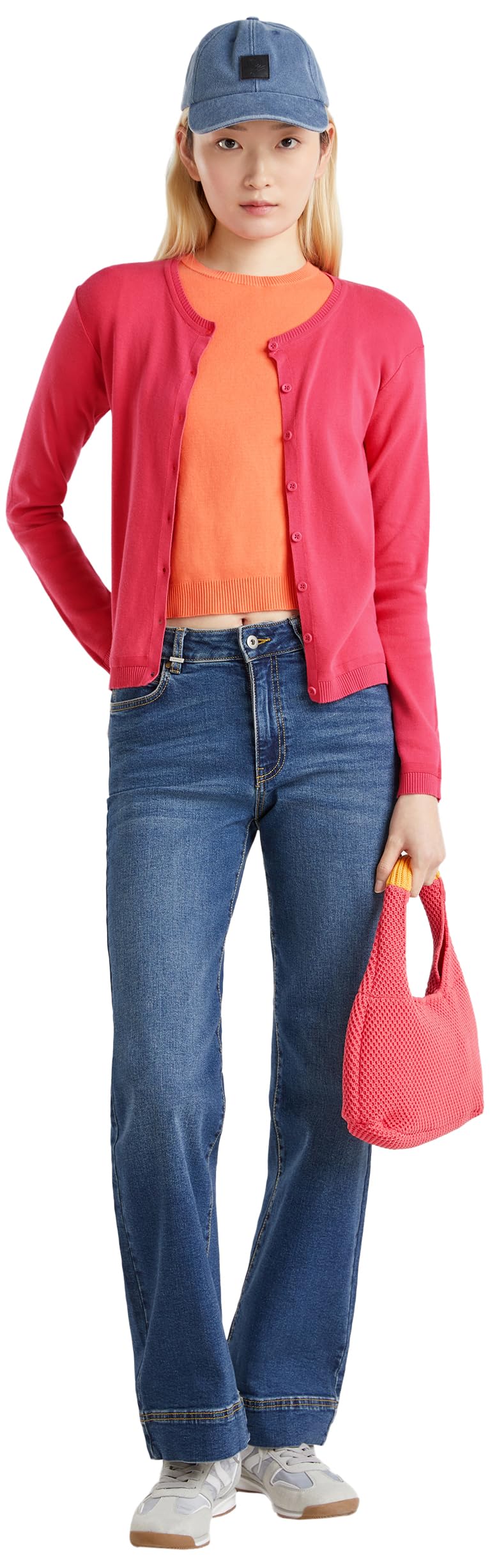 United Colors Of Benetton Women's Red Korean Jersey M/L 1091D5558 Cardigan Sweater, S S