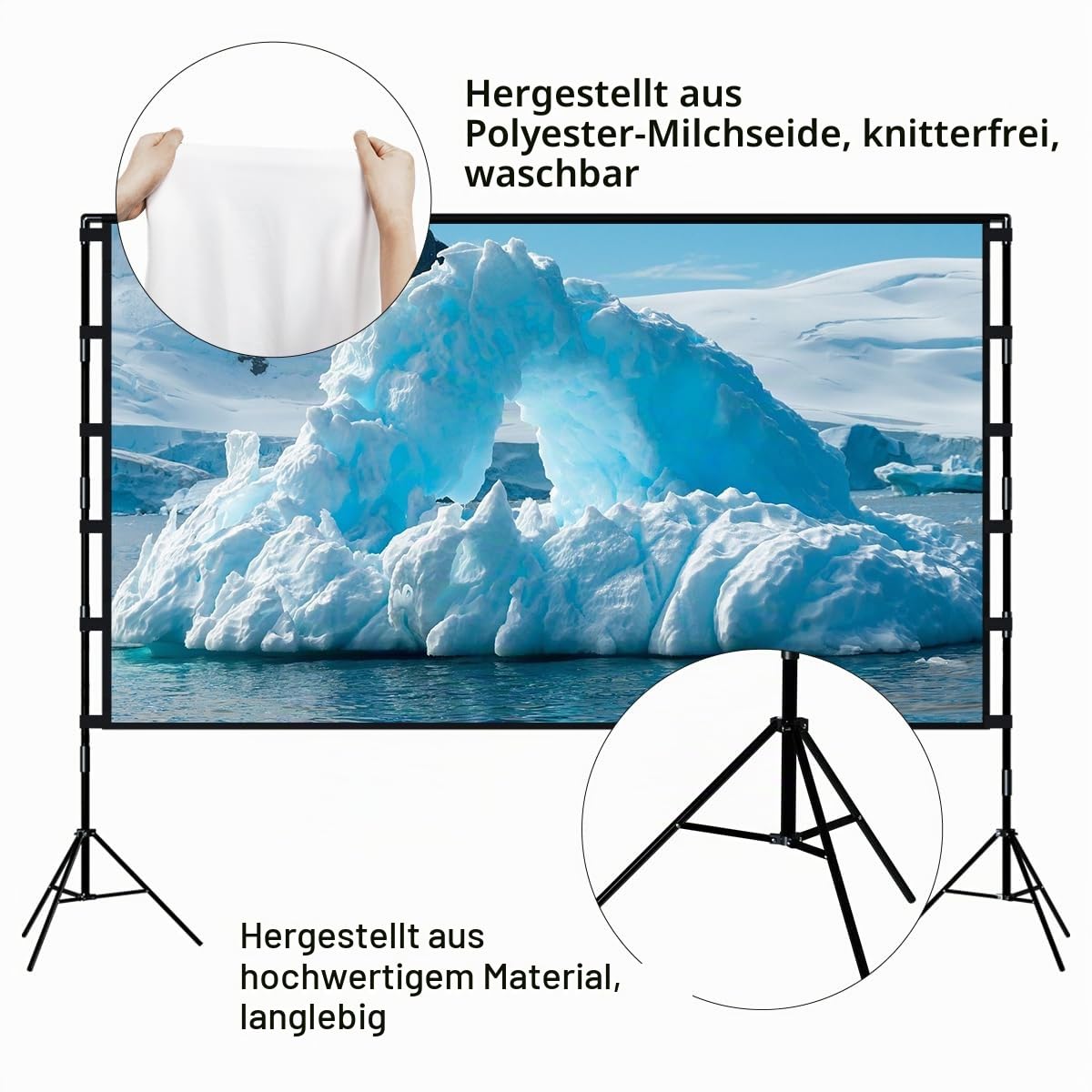 TOWOND Projektor-Leinwand und Ständer, 120 Zoll tragbare Projektionsleinwand für drinnen und draußen, 16:9, 4K HD, faltenfrei, leichte Filmleinwand mit Tragetasche für Hinterhof-Filmabend