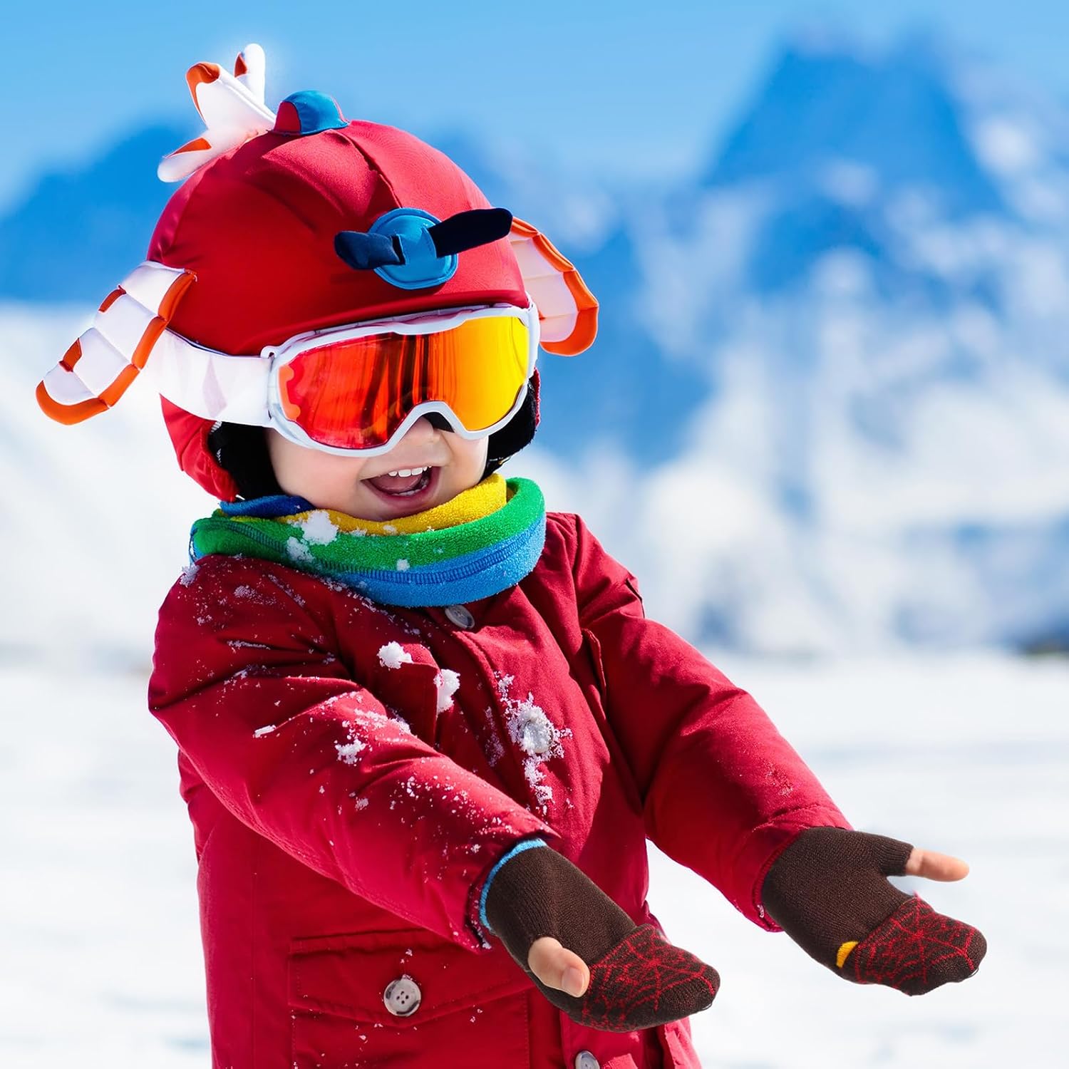 Handepo 4 Pairs Kids Convertible Fingerless Gloves Flip Top Winter Warm Knitted Mittens with Cover for Boy Toddler Girl - Image 5