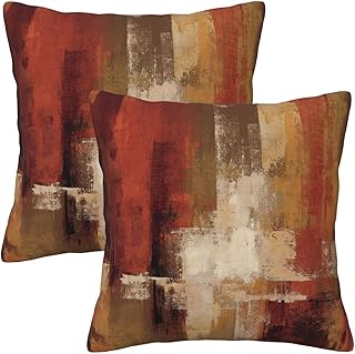 Burnt Orange Abstract Throw Pillow Covers 18x18 in Set of 2, Decor Art P...