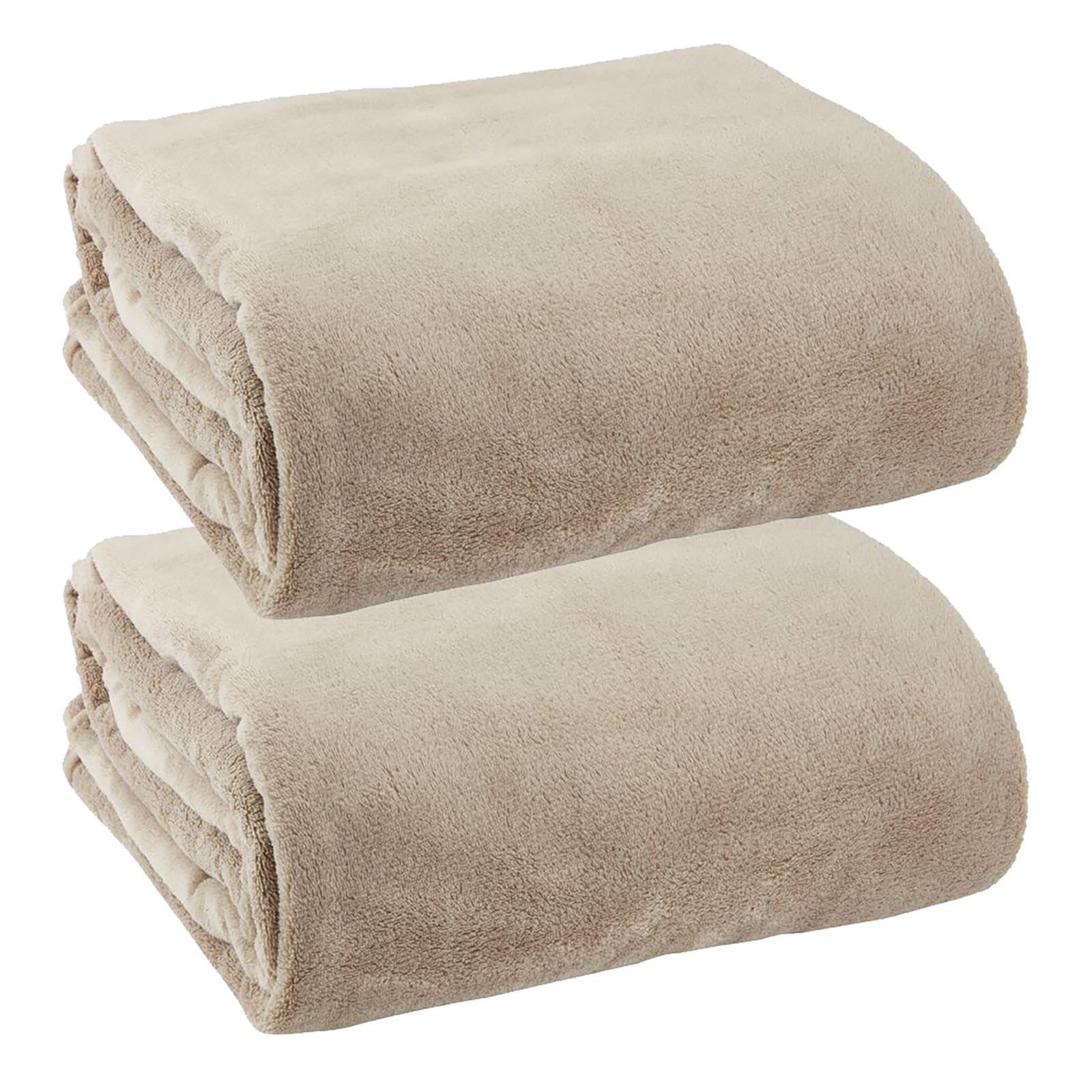 Simpa Beige Super Soft Fleece Throw - Warm Thermal Sofa Blanket, 130 X 170Cm - Set Of 2