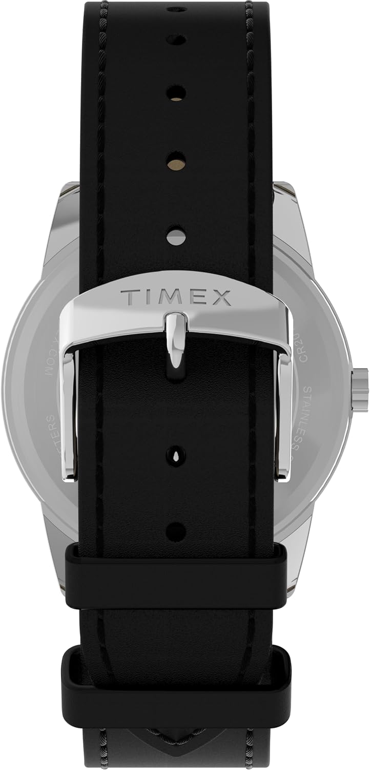 Timex Men's Easy Reader 38 mm Watch - Black Leather Strap with Black Dial and Silver-Tone Case TW2Y12800