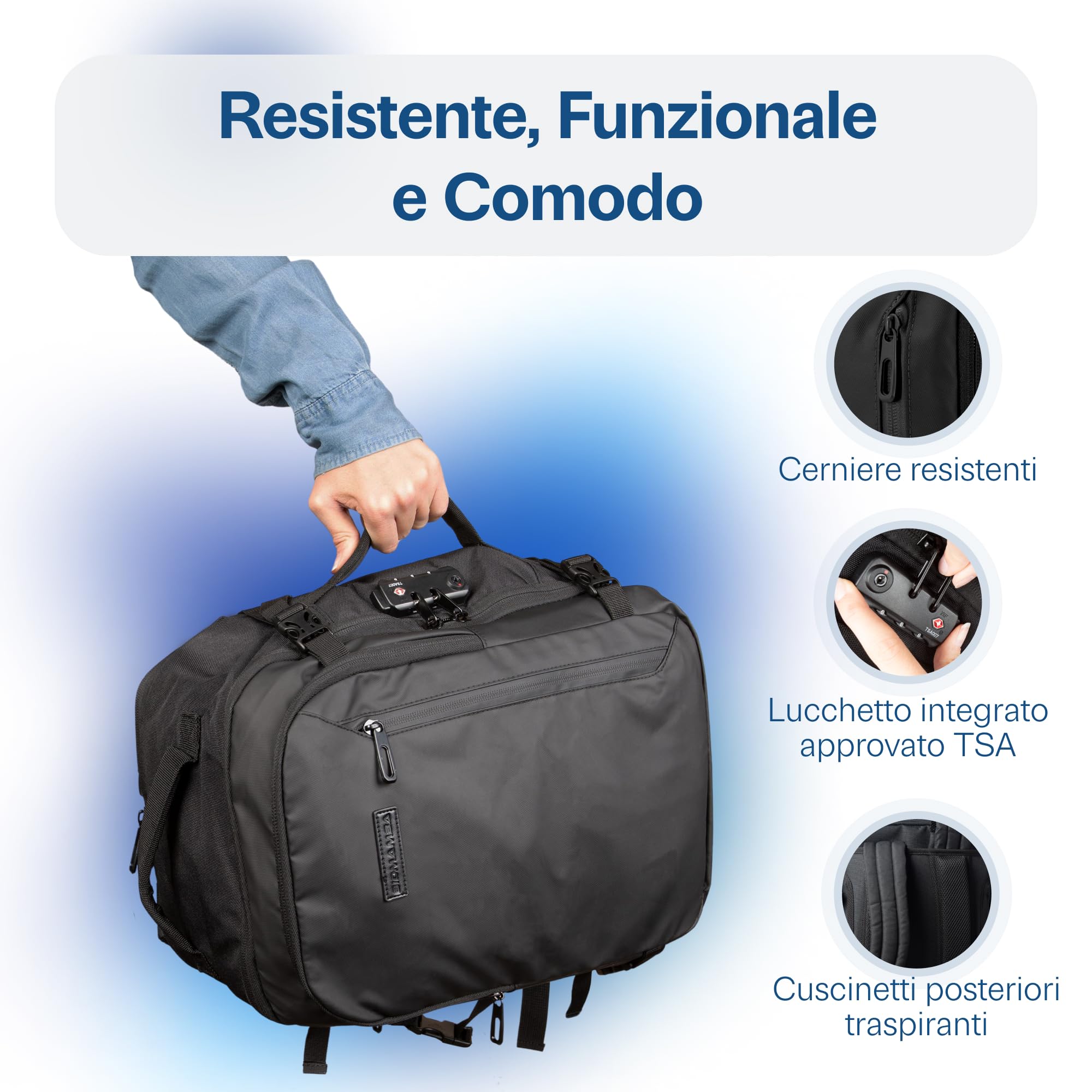 BidMamba Zaino Bagaglio A Mano 45x36x20 Per Easyjet Valigia Cabin Bag 45 X 36 X 20 Cm viaggio compatto leggero regolabile per trasporto comodo ideale aeroplano conforme dimensioni richieste bagagli