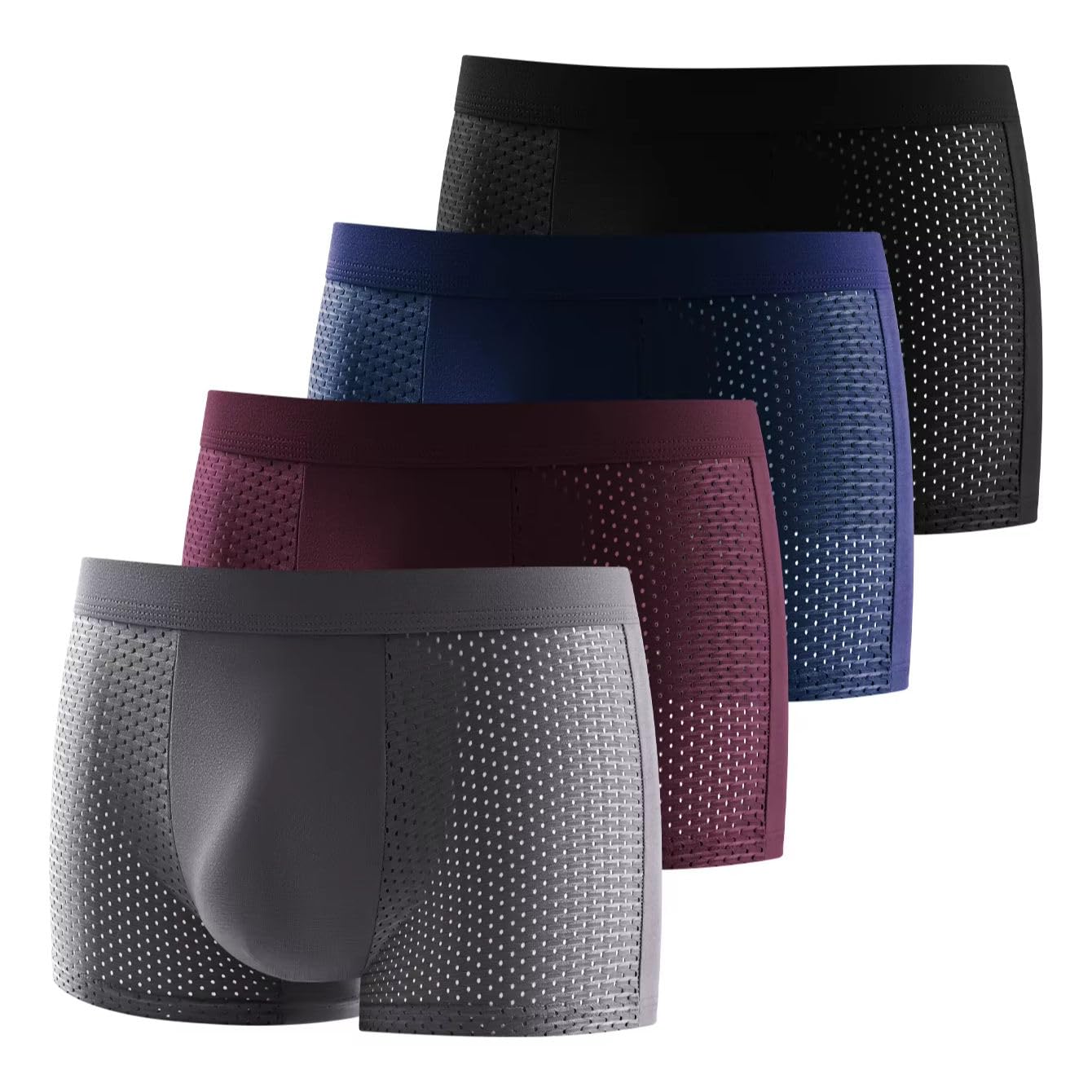 4 Pack Men's Mesh Ice Silk Underwear Box Briefs Breathable Underwear Trunks for Men
