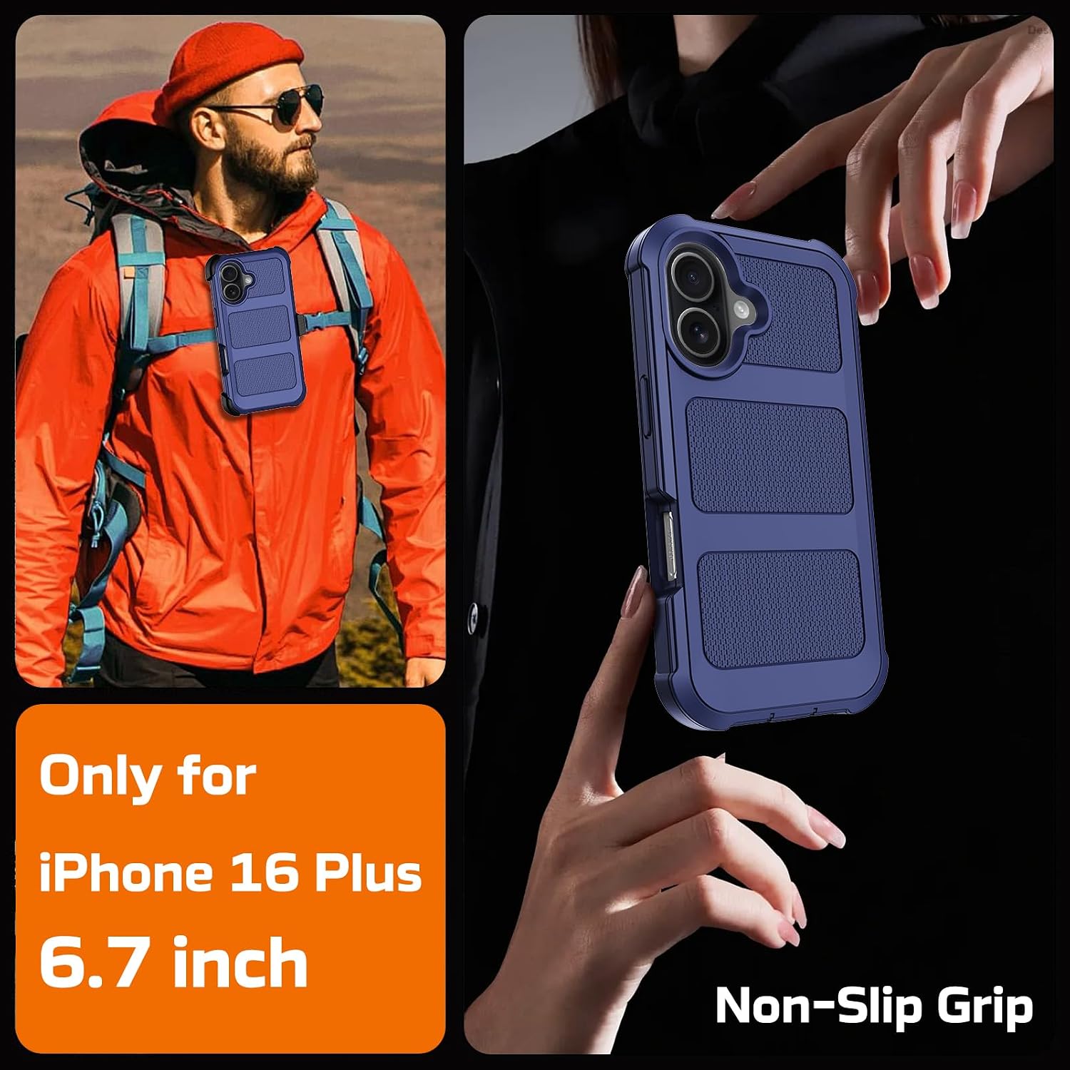 Wedall for iPhone 16 Plus Case with Belt Clip Holster,Anti-Drop Shockproof Bumper Phone Cases with 2X Screen Protectors & Kickstand,Rugged Heavy Duty Military Grade Protective Defender Cover (Blue)