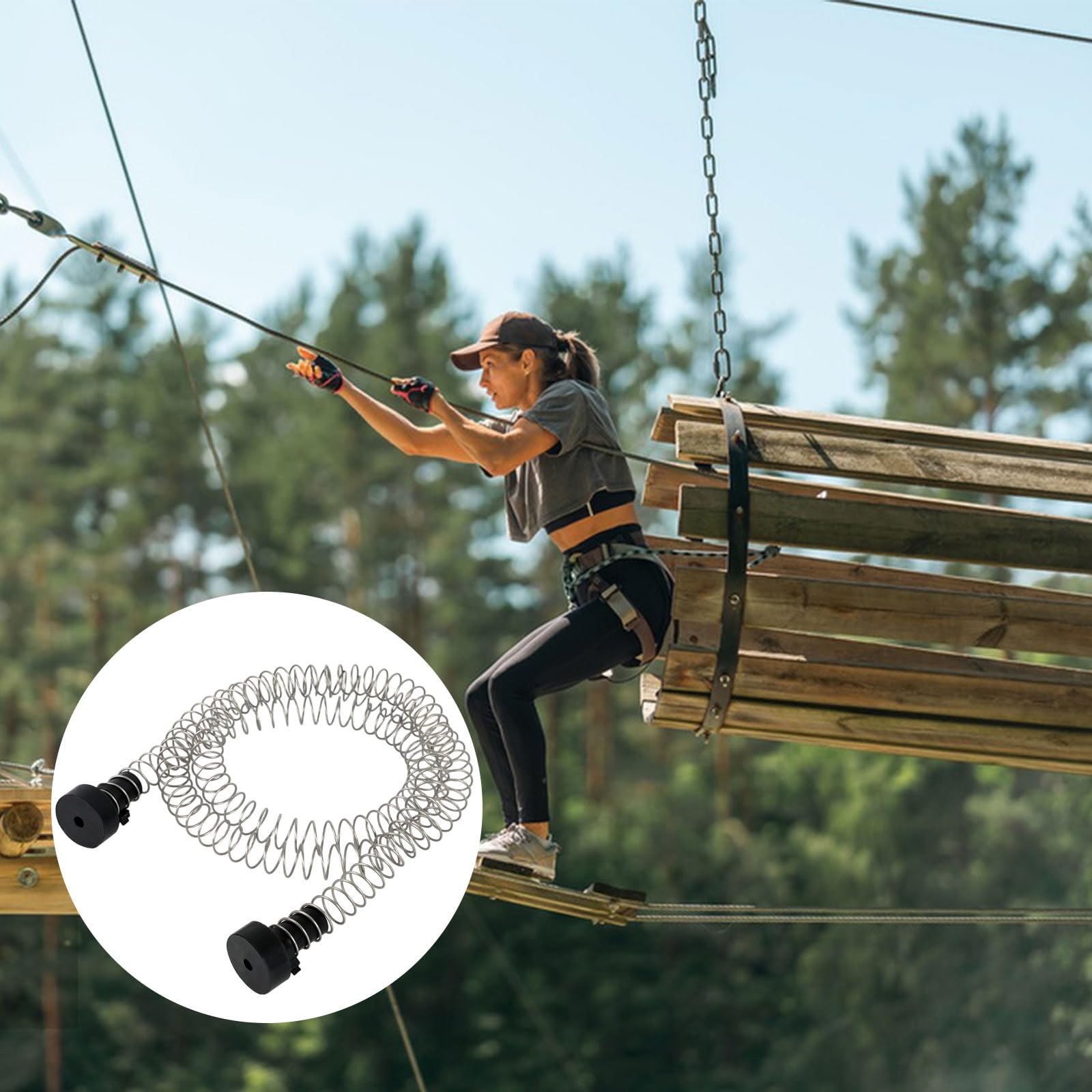 Zipline Frein à ressort 2 m, frein à zipline en acier inoxydable à haute résistance, système de freinage à fermeture éclair robuste, pour câbles de 3/16 1/4 5/16 3/8"