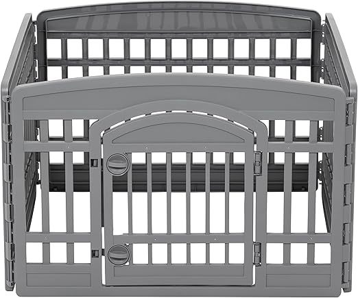 Amazon Basics 4-Panel Indoor Pet Dog Square Playpen, Puppy Playpen with Door, Easy Assemble Easy Storing, 24 in, Dark Gray