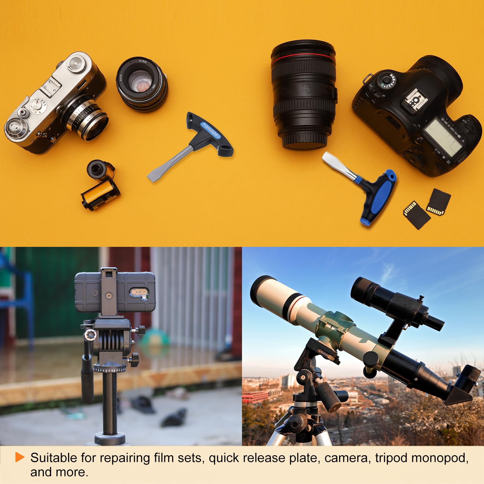 QUARKZMAN Śrubokręt płaski z uchwytem 10 mm Płaski śrubokręt z uchwytem w kształcie litery T z plastikowym uchwytem do płyty Quick Release Śruba do statywu aparatu monopod, czarny