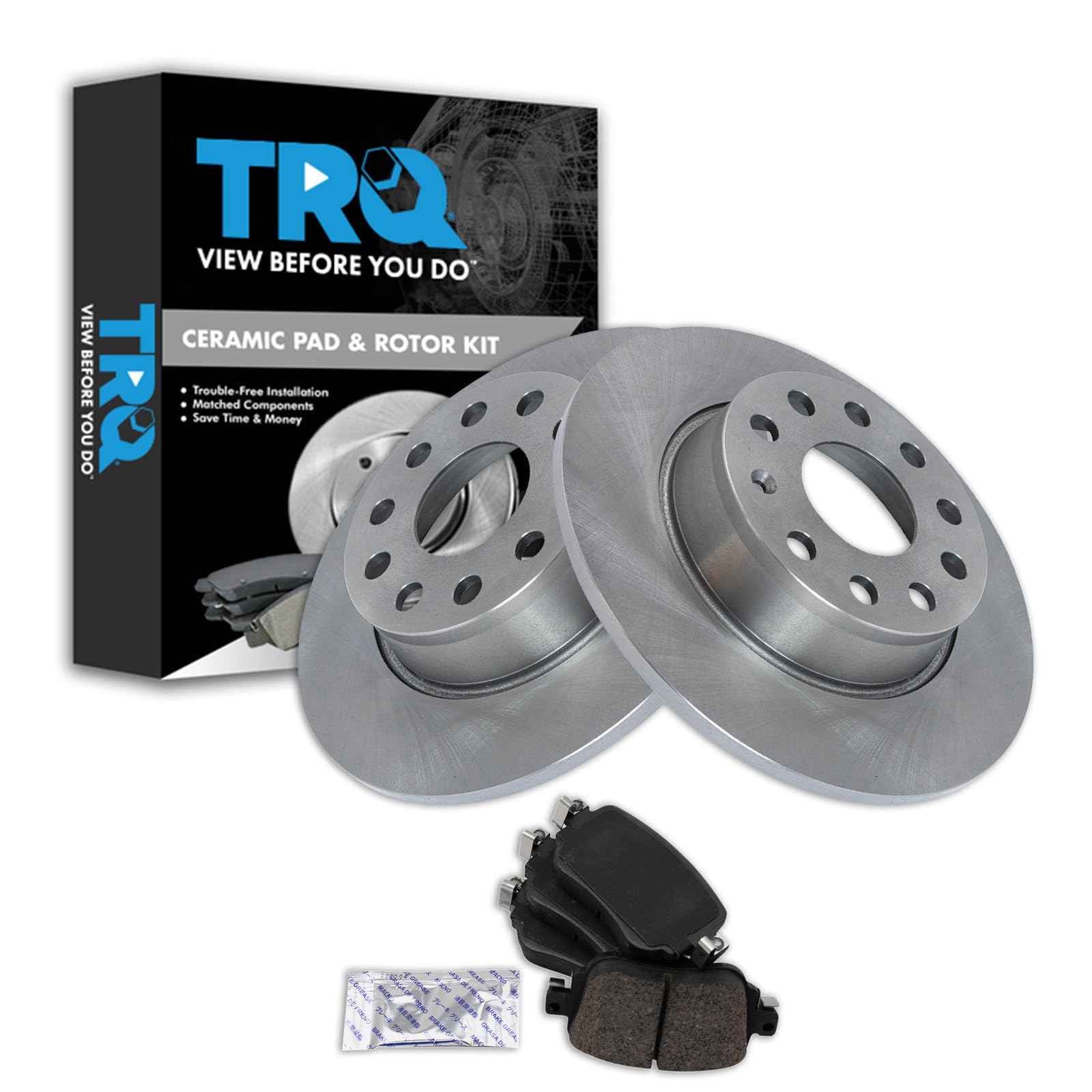 TRQ Rear Brake Pad and Rotor Set Ceramic Compatible with 2015-2021 Volkswagen Golf SportWagen GTI Passat 2017-2019 Golf Alltrack
