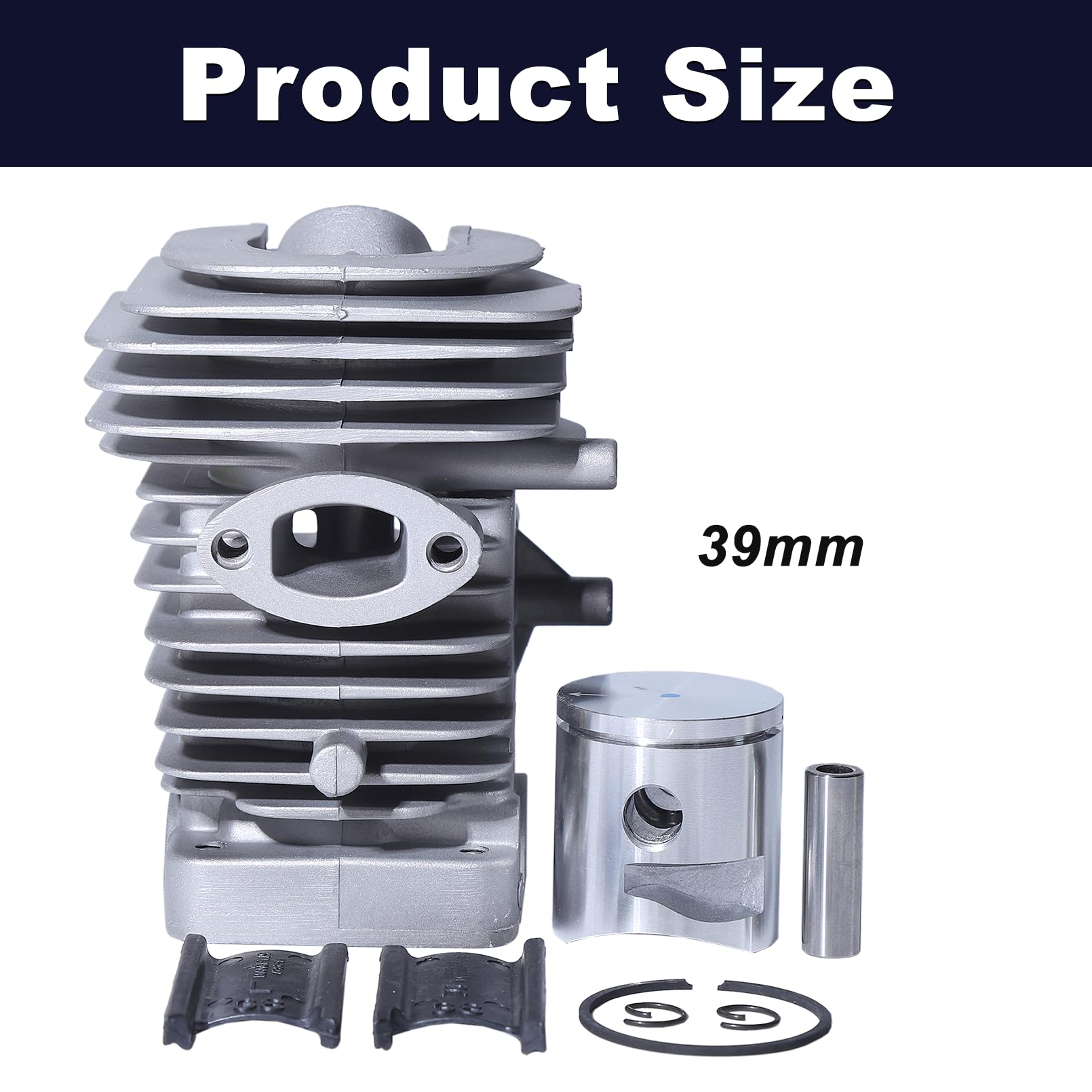 Kit de cilindro y pistón de 39 mm para Husqvarna 235, 236, 240, 235E, 236E y 240E, Incluye bujía, rodamiento de cigüeñal y juego de juntas para motosierras Repuestos, sustituye a 577831101
