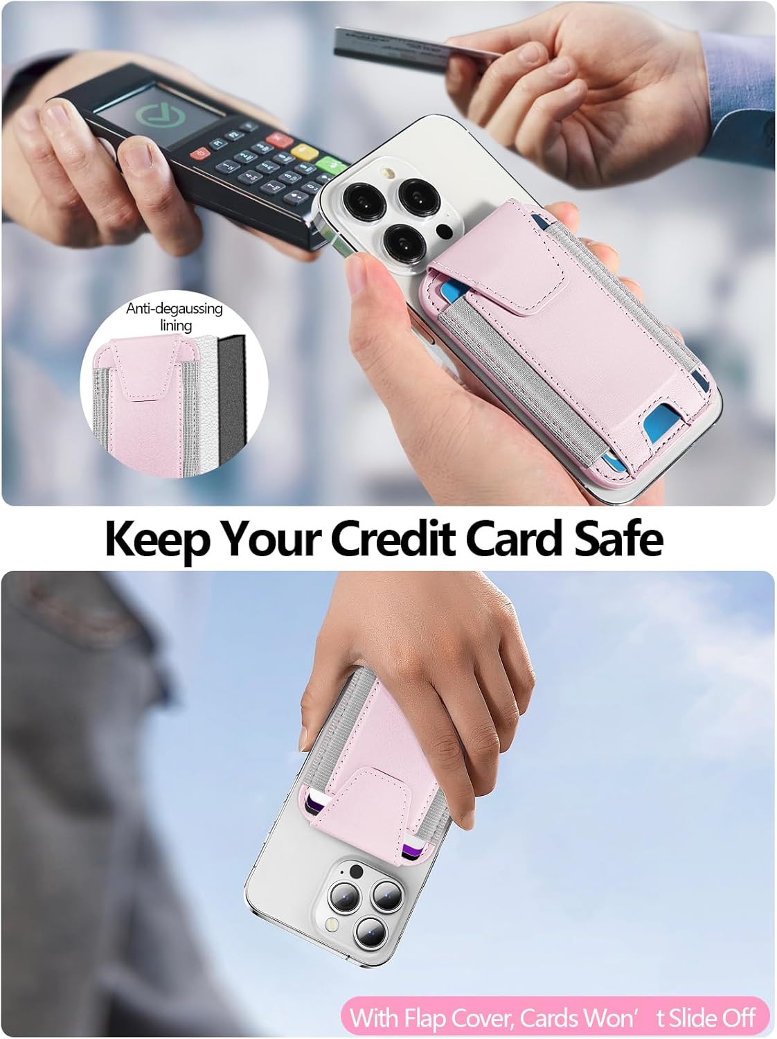 Miroddi for MagSafe Wallet with Privacy Flap, Strongest Magnetic Card Holder for iPhone 17, iPhone 16/15/14/13/12 Series, Detachable Leather Magnetic Phone Wallet, RFID Blocking, Fit 7 Cards, Pink - Image 6