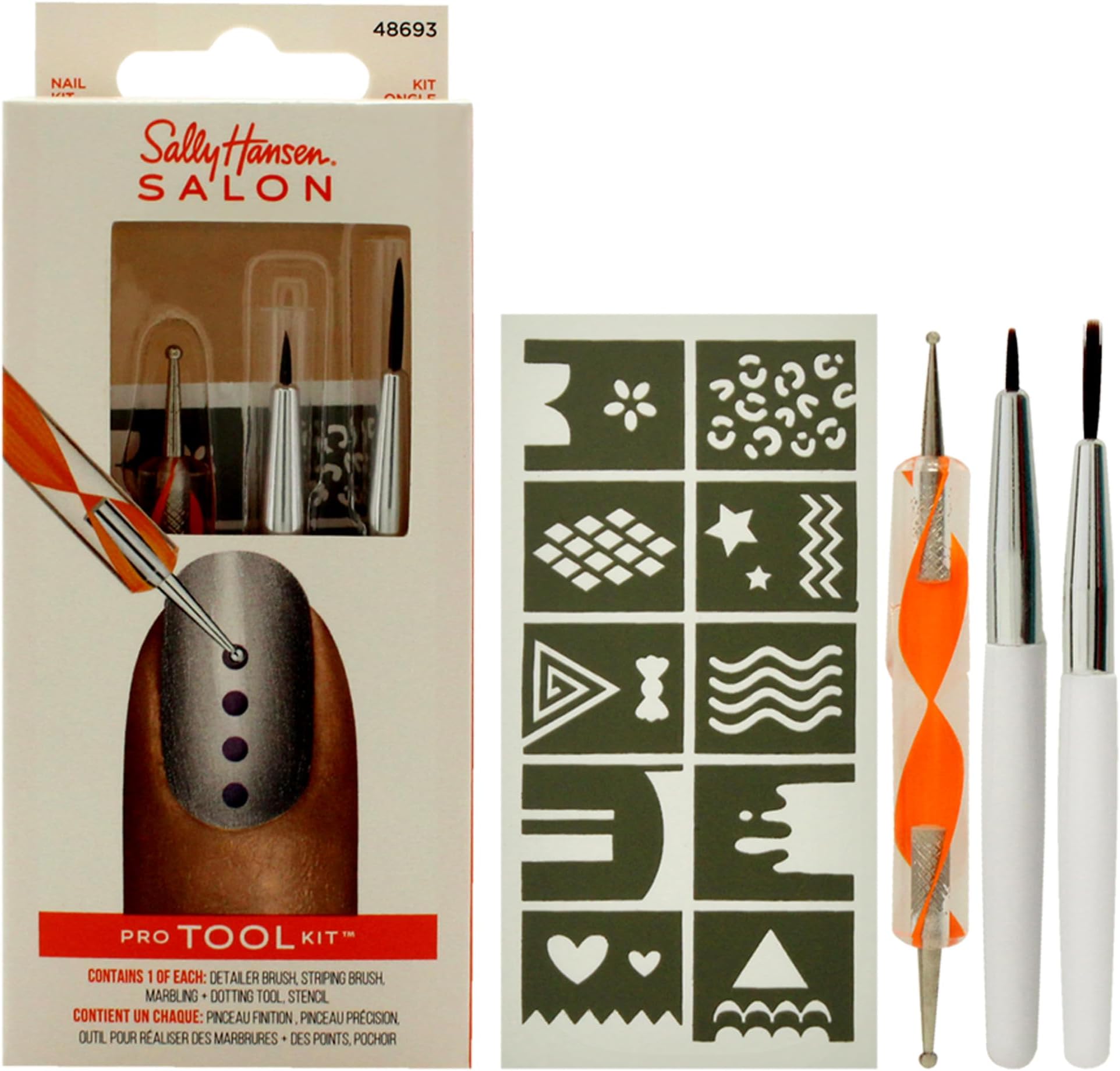 Nail Salon Pro Tool Kit, 0.32 Oz, Nail Art Tools, Nail Dotting Tool, Easy to Use, Detailer Brush, Stripping Brush, Marbling and Dotting Tool