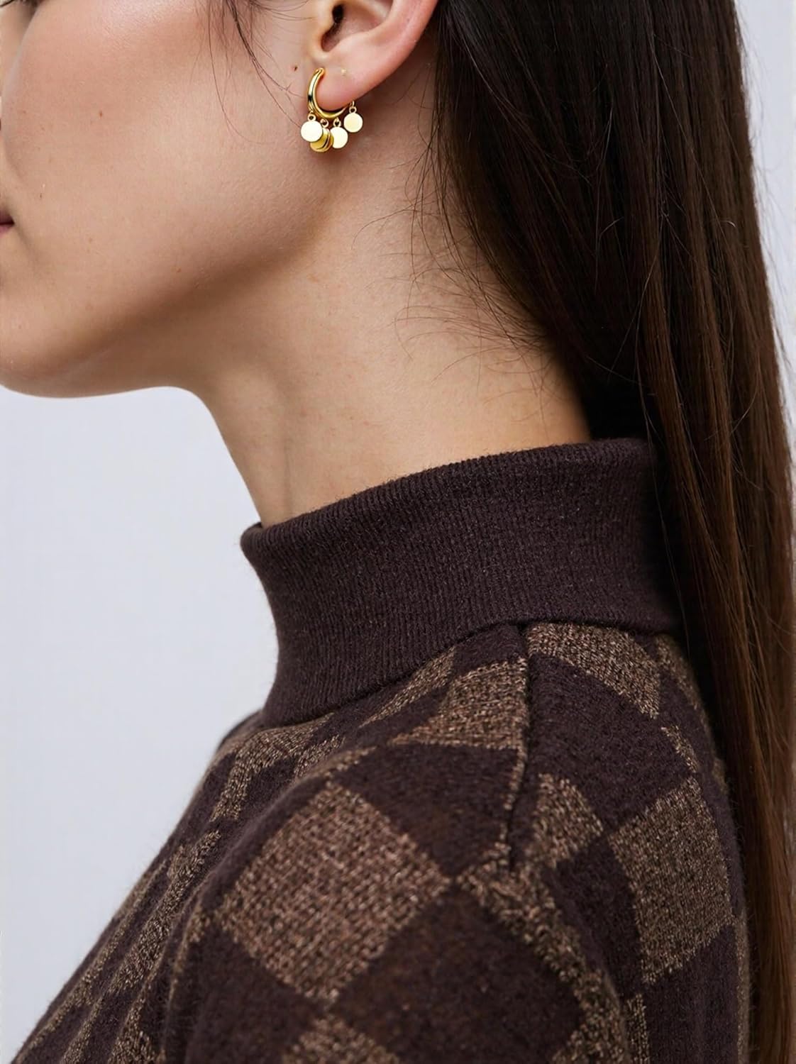 Dangle Disc Earrings Huggie Hoop for Women Coin Hoop Earrings Cluster Drop Earrings Small Simple Hypoallergenic Jewelry Gift for Women - Image 5