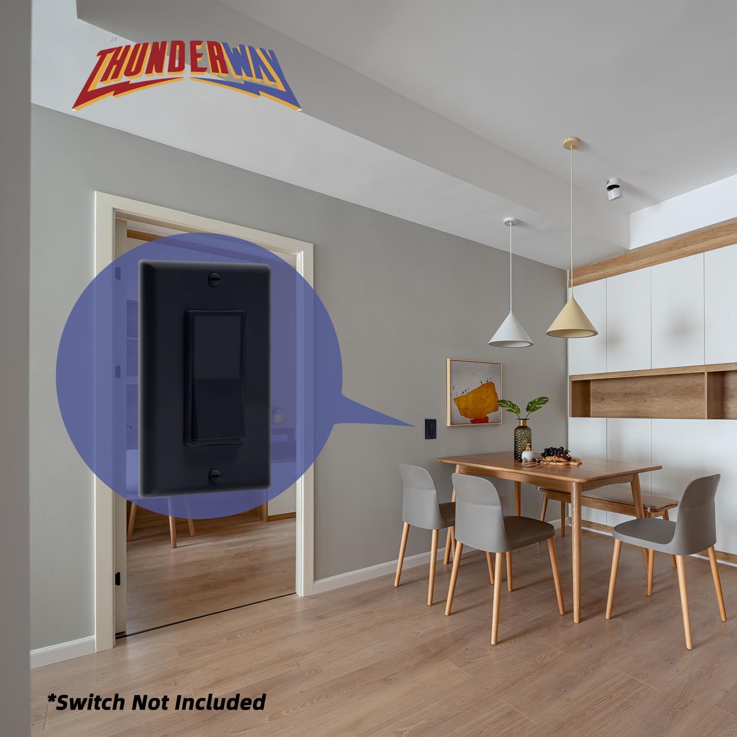 ThunderWay Decorator Light Switch or Receptacle Outlet Wall Plate, Gloss Finish, Size 1-Gang 4.48" x 2.71", Unbreakable Polycarbonate Thermoplastic, UL Listed, Black