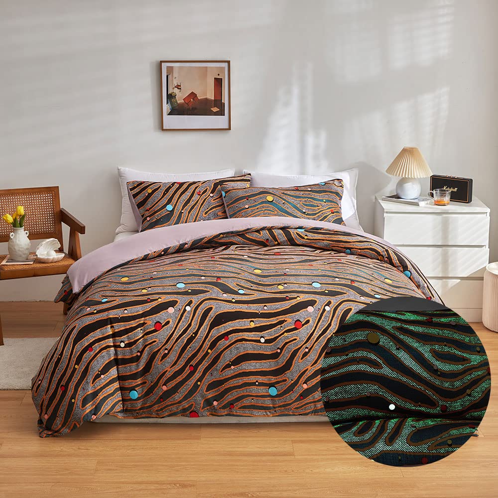 Loussiesd Leopard Glow in The Dark Duvet Cover for Girls Boys King Colorful Polka Dots Bedding Set Ultra Soft Outer Space Universe Planets Comforter Cover Set Kids Bedroom Glow