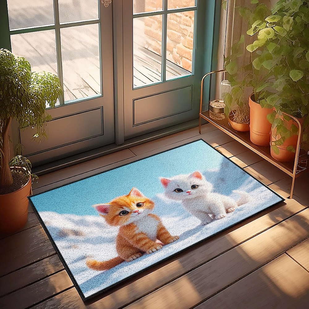 Paillasson chatons mignons pour entrée propre - Tapis de bienvenue style hivernal 50x80 cm