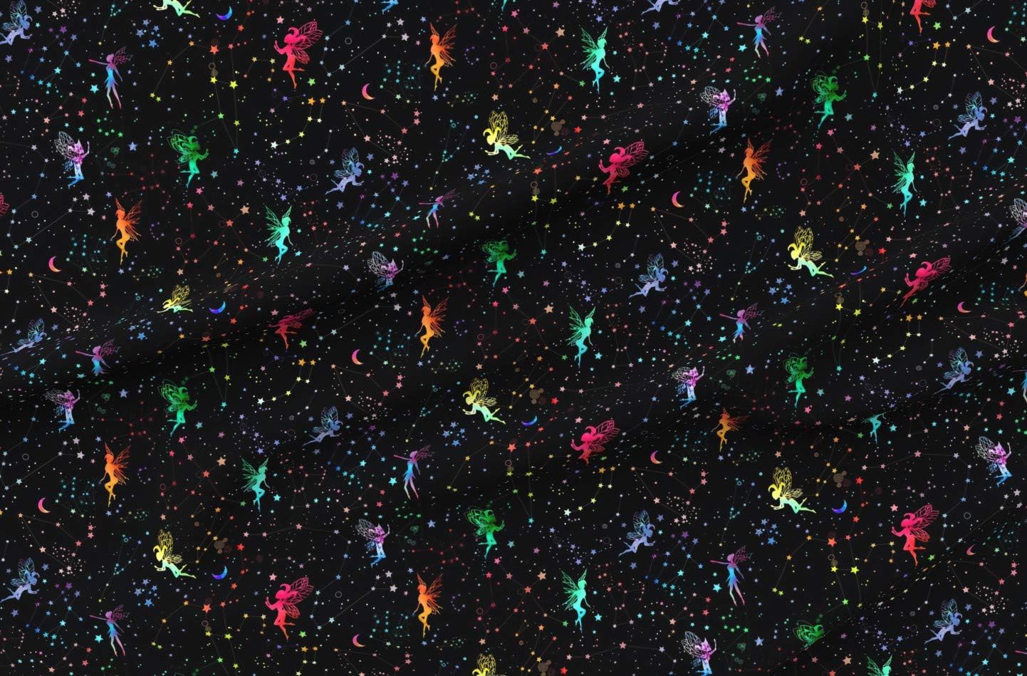 Spoonflower Fabric - Watercolour Space Fairies Watercolor Rainbow Fairy Galaxy Whimsical Printed on Organic Cotton Sateen Fabric by The Yard - Sewing Quilting Apparel Home Decor
