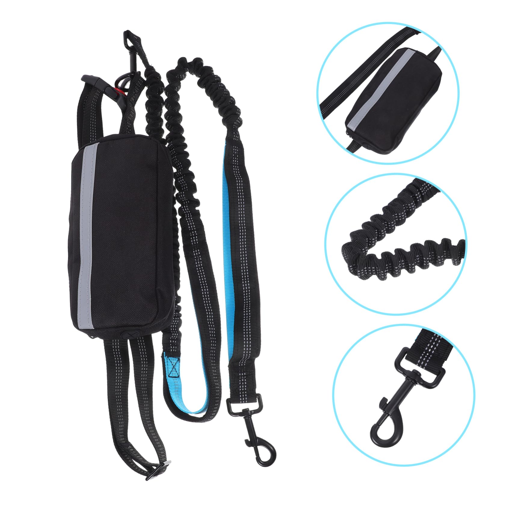 Hundejogging Hüftgurt mit Bungee Leine, 1 Satz aus Polyester, Schwarz | Stoßdämpfende Ausführung, mit Hüfttasche, für Outdoor Aktivitäten und Parkstrolls