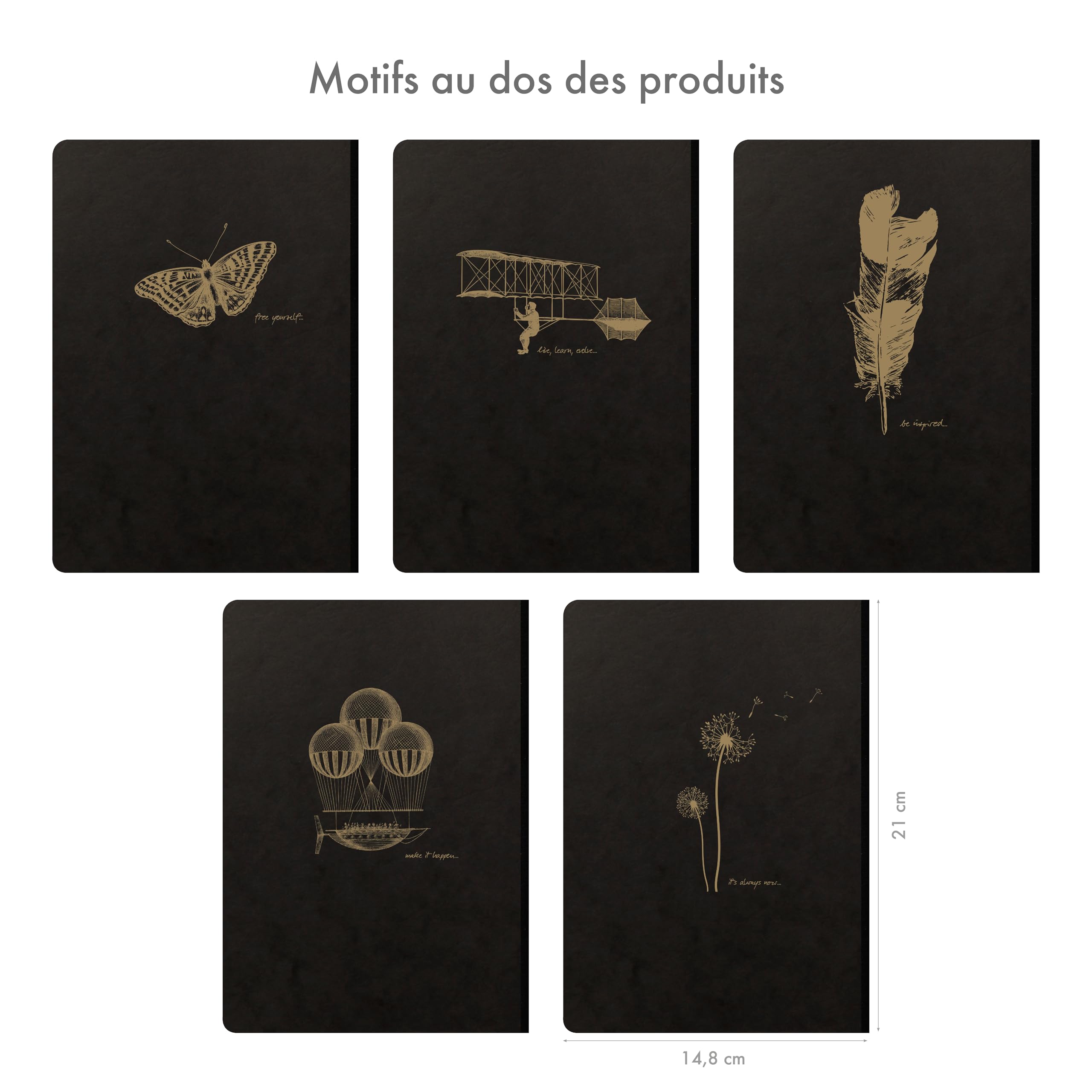 Clairefontaine 102546C - Lot 5 Carnets Brochés Flying Spirit Noir A5 192p L