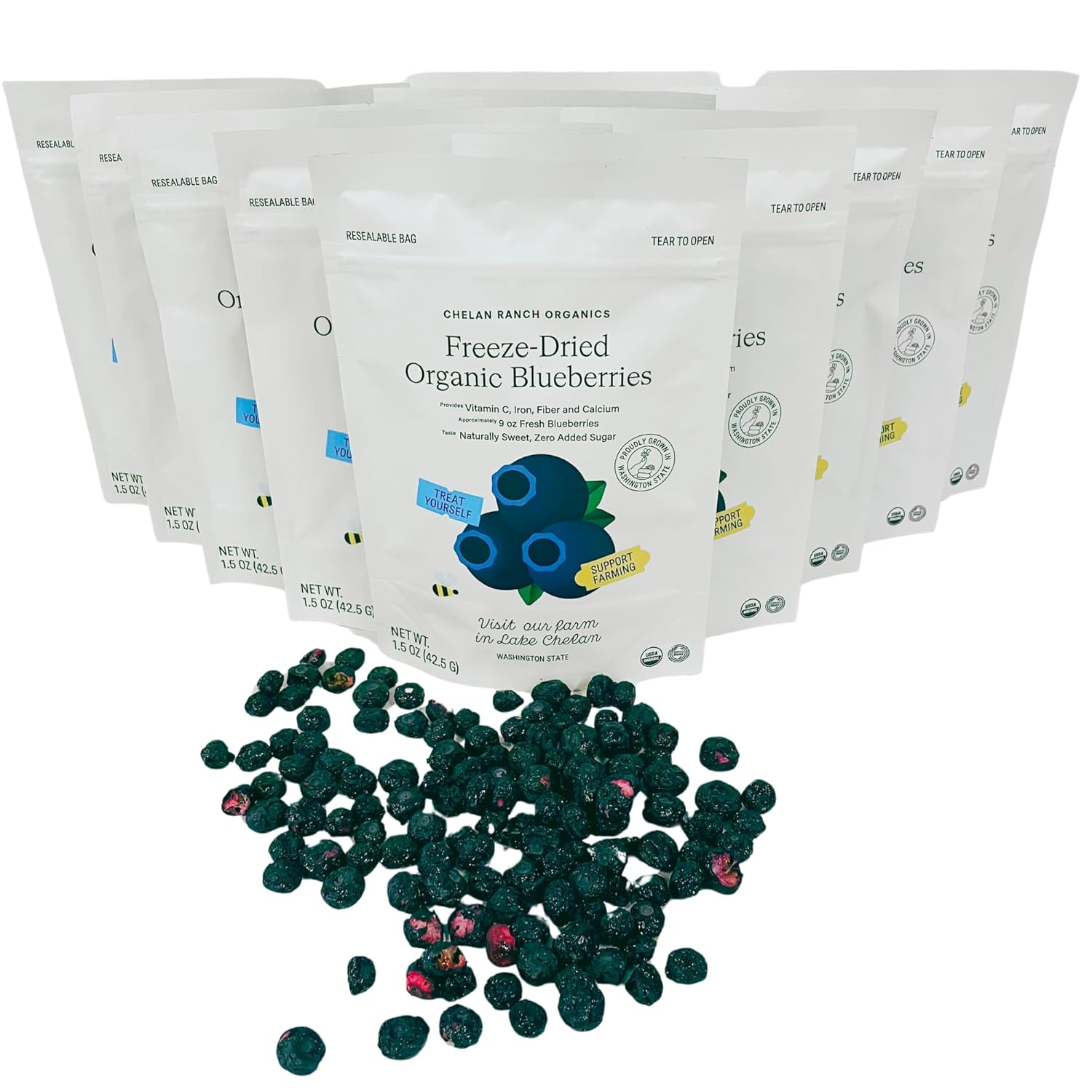 Chelan Ranch Organics Premium Freeze-Dried Organic Blueberries, Non-GMO & Vegan, 1.5 Ounce Bag (3-Pack)