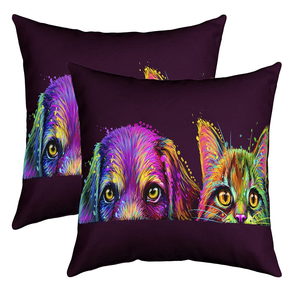 Loussiesd Cat Throw Pillow Covers 24"x24" Set of 2 Pillow Cases Cushion Covers Soft Cats Print Pillow Cases Cushion Covers Puppy Dog Pattern Throw Pillowcases Modern Art Painting Throw Cushion Case โ image 1
