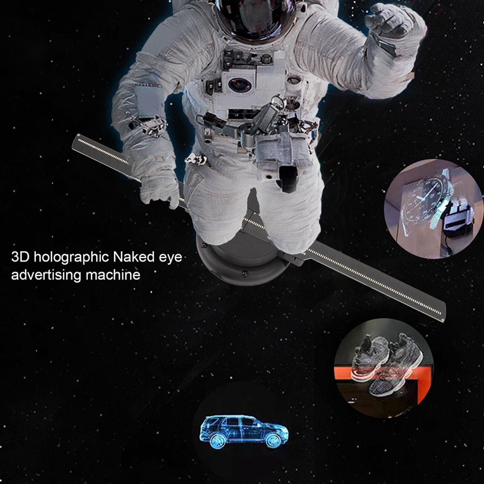 3D-Hologramm-Lüfter, 1024 X 224, 224 LEDs, Holografischer Projektor mit Hoher Auflösung, Helligkeit für Geschäftsschilder, Bar, Casino-Party, Kabellose Übertragung (EU 100–240 V)