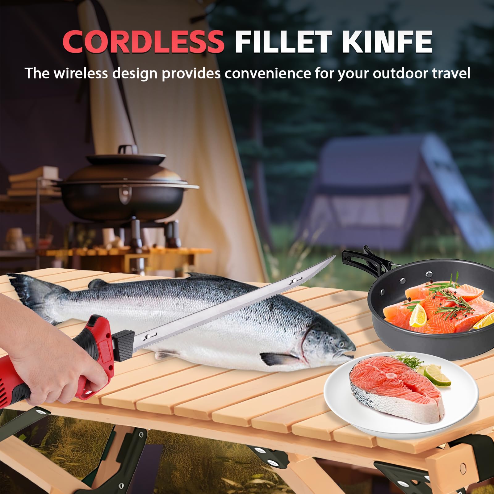 YUCHENGTECH Coltello da Filetto Elettrico per Pesce Coltello da Filettare a Batteria con 4 Lame in Acciaio Inossidabile, 2 Batterie Ricaricabili e Custodia per la Pesca, la Filettatura, L'outdoor