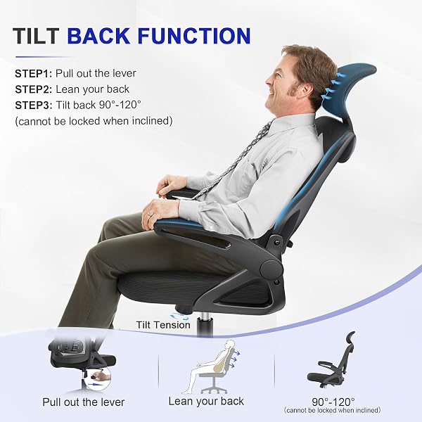 Office Chair - Ergonomic Desk Chair with Lumbar Support Headrest Adjustable, Padded Flip-up Armrests Comfy Seat Cushion High Back Executive Manager Chair For Home Office - 5