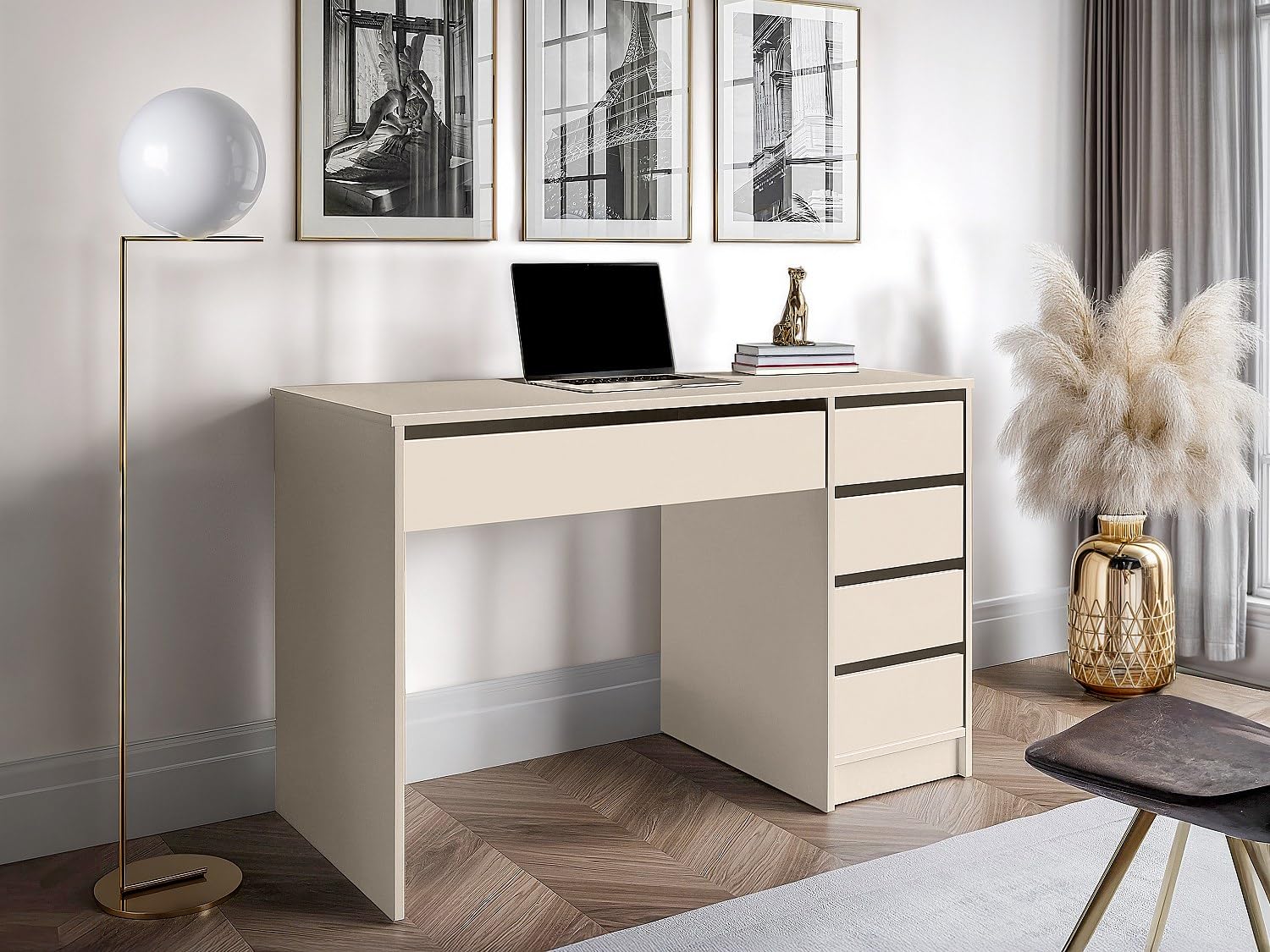 Vente-unique - Bureau avec 5 tiroirs – Beige - JENEMI - avec Rangement