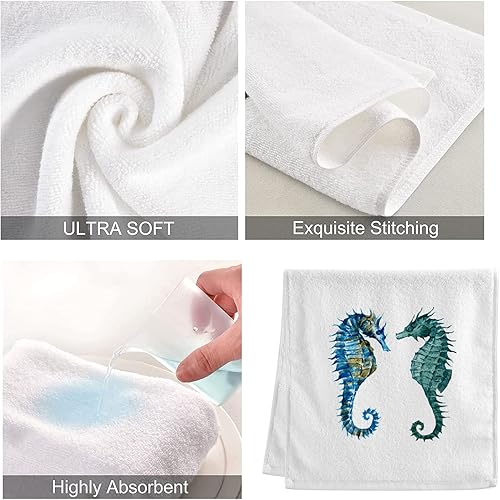 Miniatura 3 de ALAZA Juego de 2 toallas de mano con caballito de mar oceánico para baño, toalla decorativa de algodón suave y absorbente, 15.5 x 29.5 pulgadas