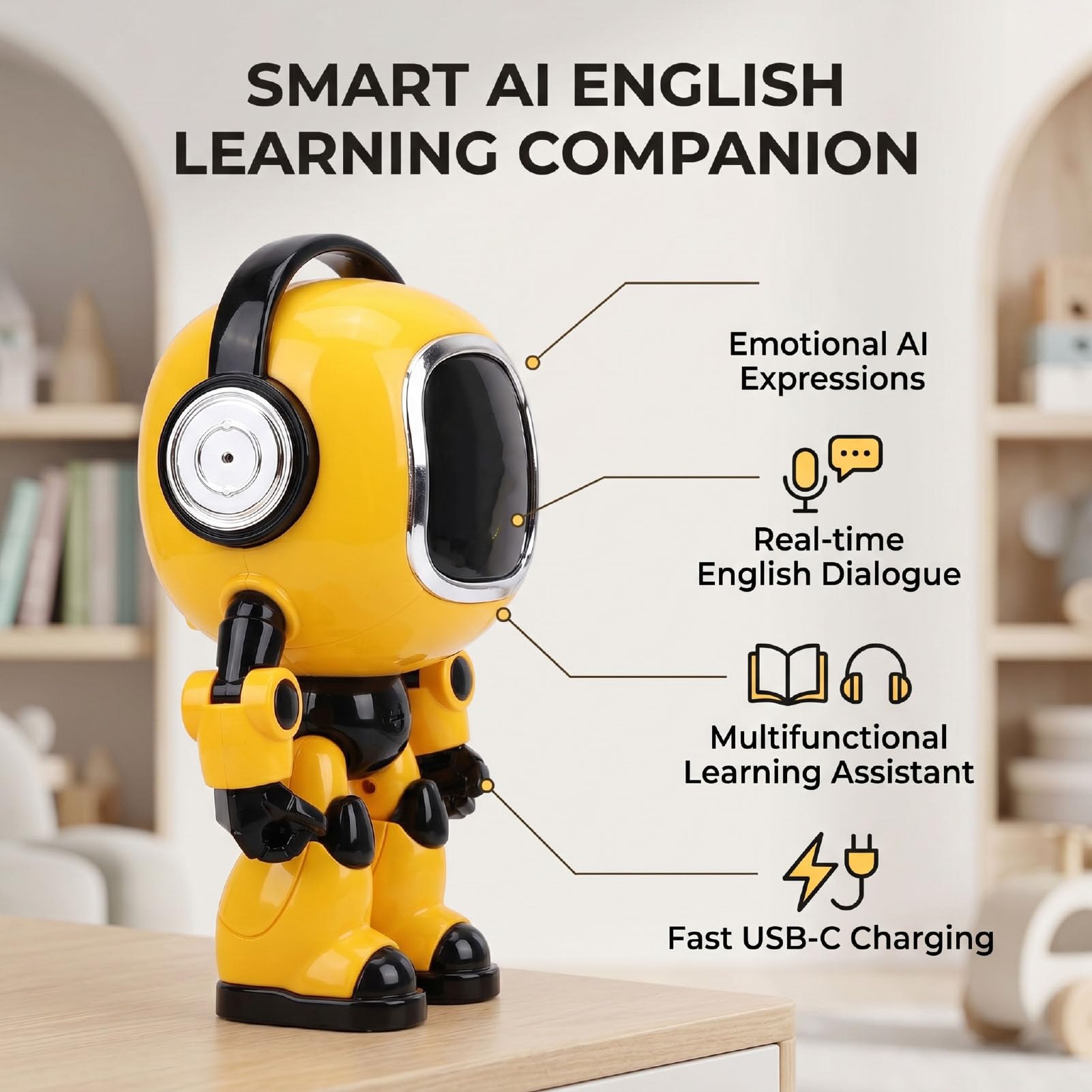 Sxhlseller Compañero de Robot AI para Niños, Robot Parlante Interactivo con Narración de Cuentos y Aprendizaje de Inglés, Robots de Chat AI con Control de Aplicación, Recargable Tipo C