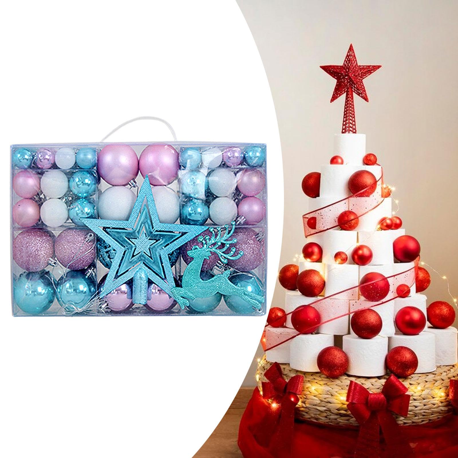 harayaa 102x Weihnachtskugeln Ornamente mit Stern Hirsch Weihnachtsschmuck Weihnachtsanhänger zum Valentinstag, Blau Weiß Rosa