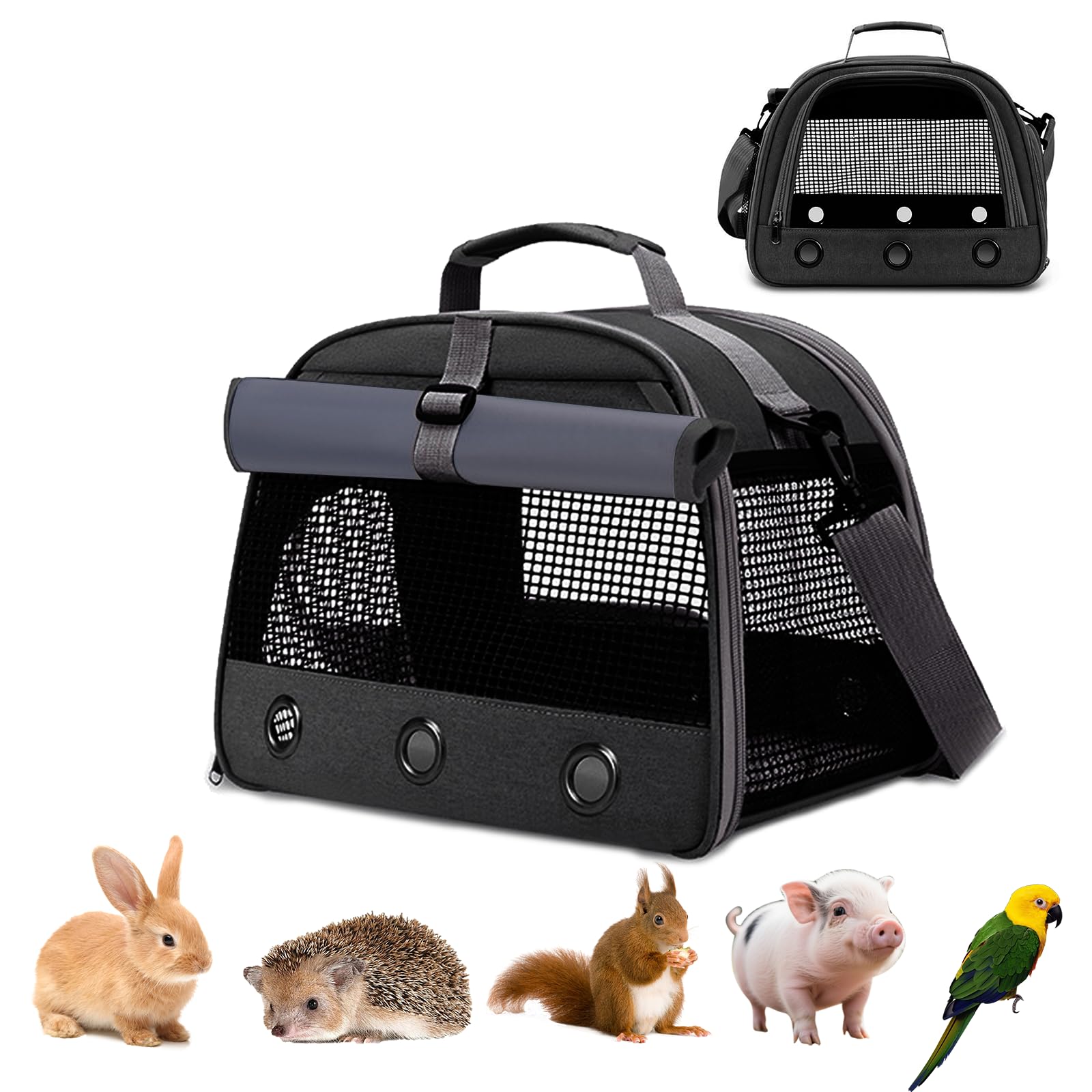 Transportbox Kaninchen Kleintier Haustier-Tragetasche, Meerschweinchen-Tragetasche, Faltbar und Atmungsaktiv (Schwarz)