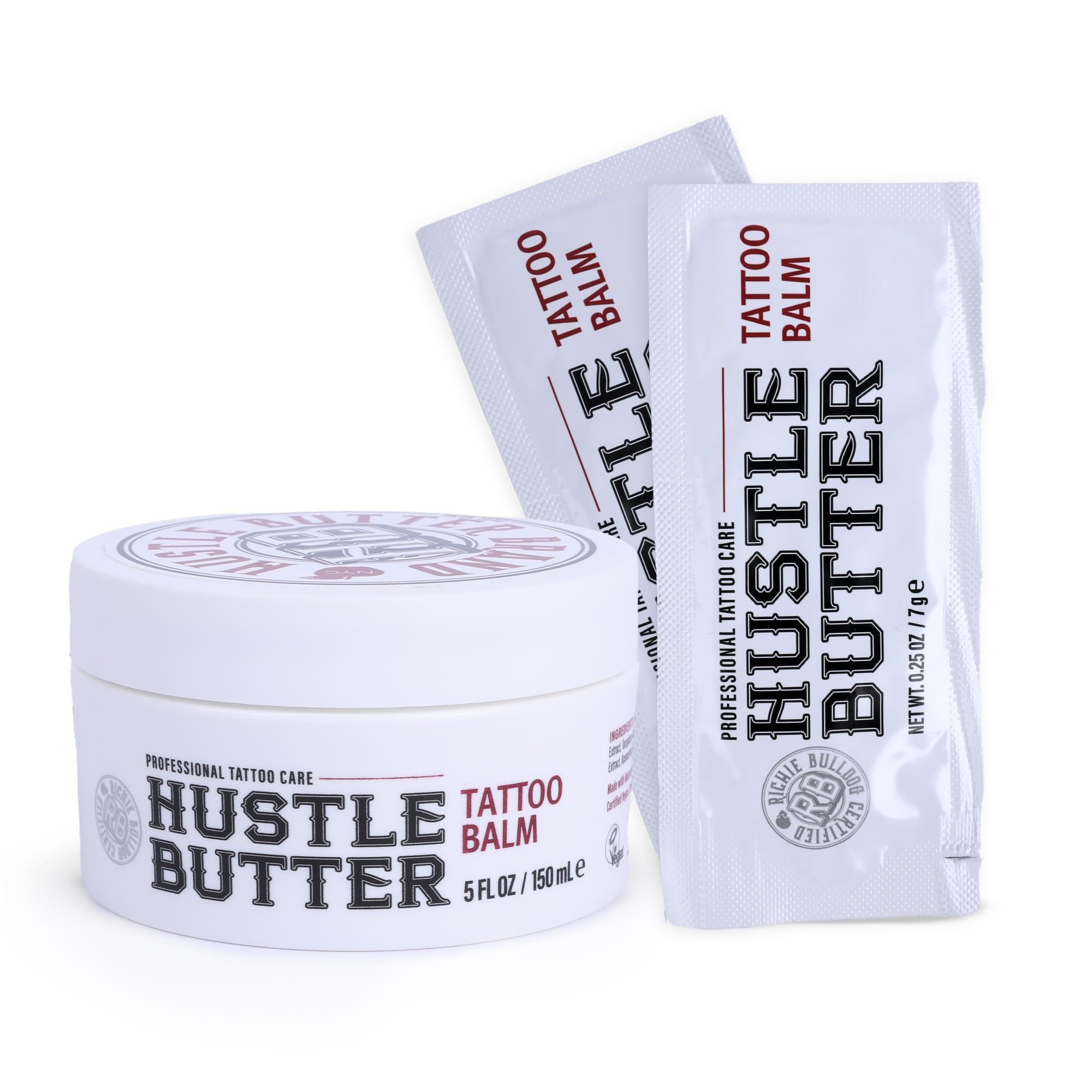 TATTOO HUSTLE BUTTER DELUXE ORIGINAL – Crème de soin tatouage végane 150ml + 2 sachets de 7,5g – Beurre de mangue, papaye et karité – Réduit rougeurs et gonflements – Favorise la guérison