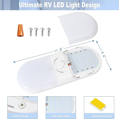 Miniatura 2 de XPORTION Luces LED para caravana de 800 lúmenes, luces de RV de 12 V, súper brillantes, 180 LED, lámpara de cúpula con interruptor de