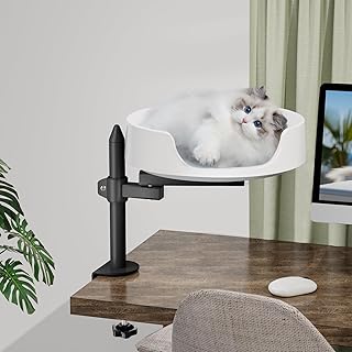 NestChroix Cat Bed for Desk, Raised Cat House Over Desk Keeps Kitten Cat Close and Work Area, Clear Cat Box with Pet Cushion (45° Rotating Pole) product image