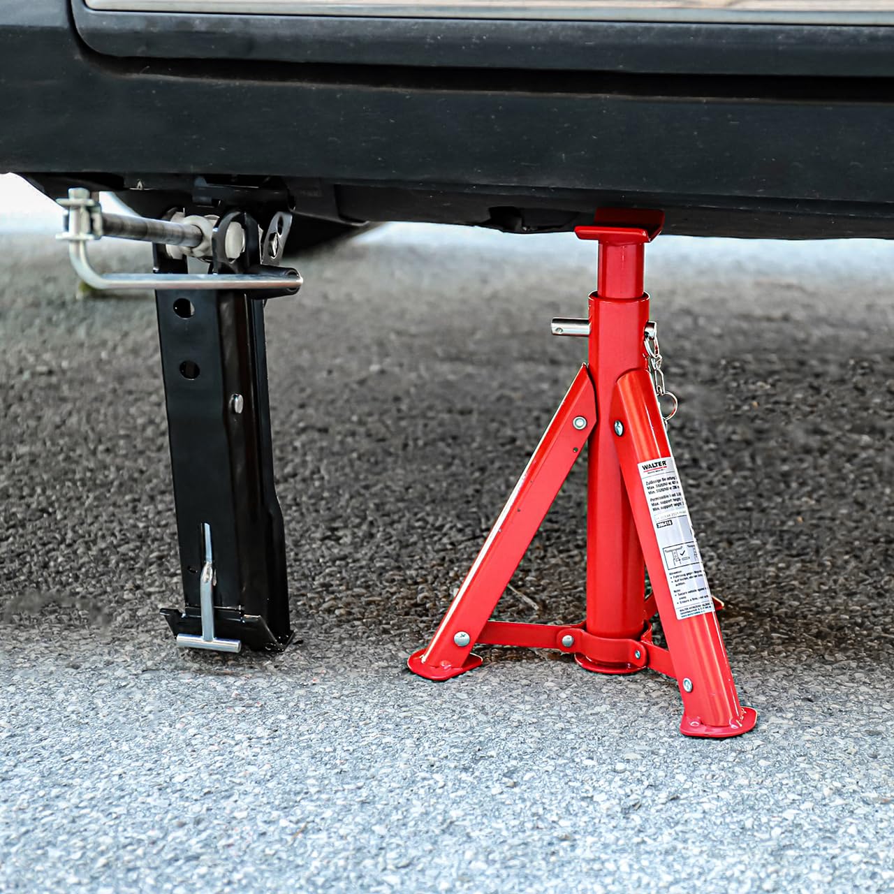 WALTER Unterstellbock 2 Stück, Wagenheber mit Einer Traglast von 3T pro Stütze, höhenverstellbar von 286mm bis 401mm, Stützfuß für PKW ideal zum Reifenwechsel, klappbar leicht zu verstauen