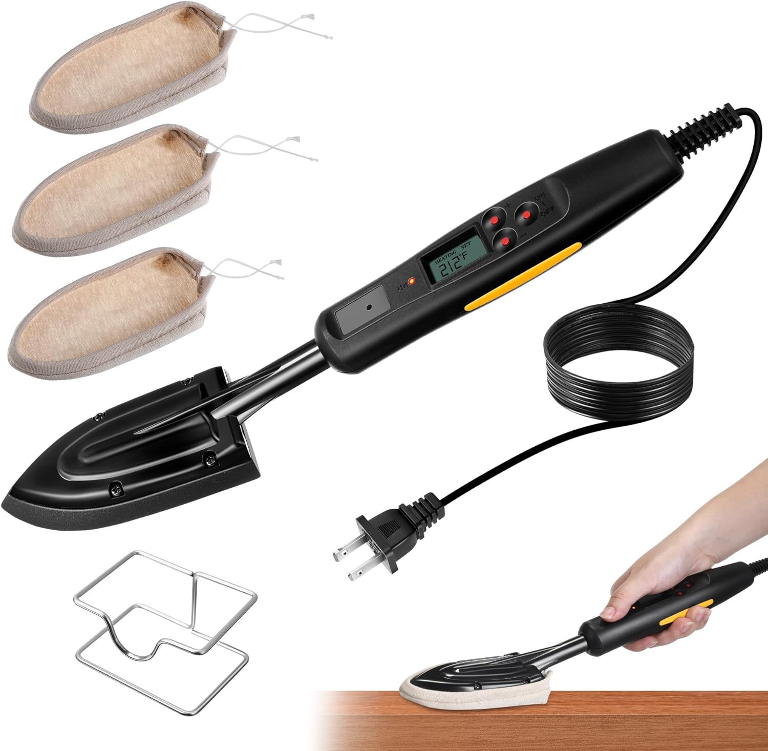 Edge Banding Iron Digital LCD, Veneer Edge Banding Sealing Iron, 212°F - 428°F(100°C to 200°C) Adjustable Temperature,110V, 3 Cotton Socks, Metal Stand, for Woodworking, Veneer & Crafts