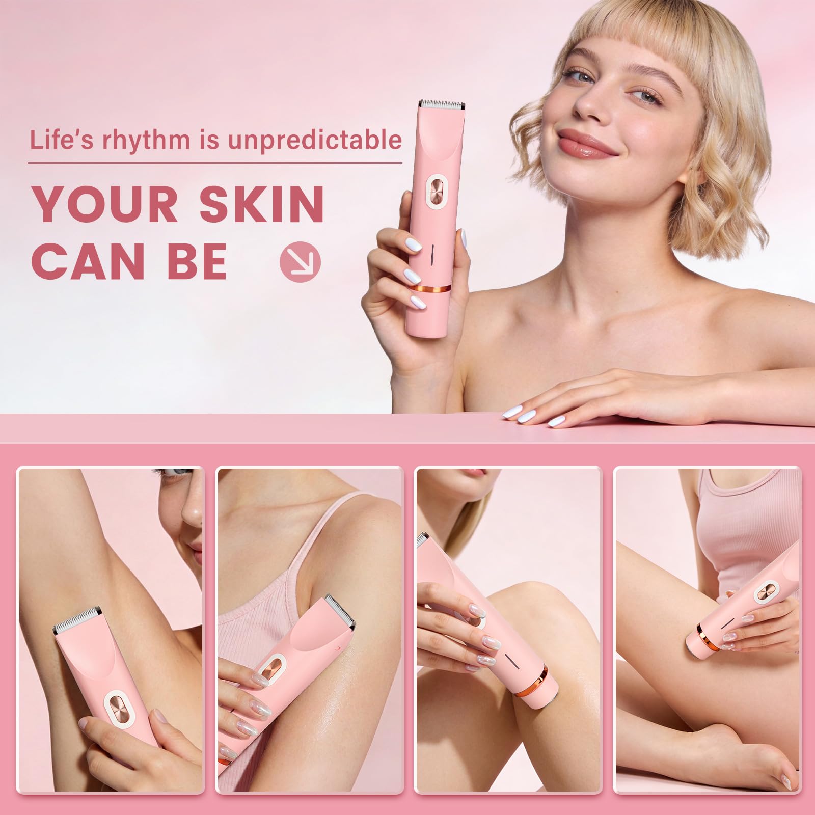 Rasoio da donna, 2 in 1, a doppia testa, con ricarica USB-C, rasoio elettrico da donna, per viso, gambe e braccia, bikini trimmer con testa di taglio impermeabile, facile da pulire