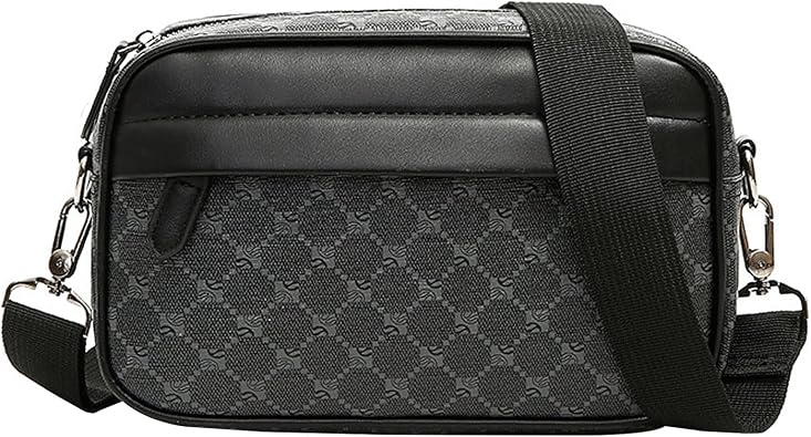 1 Piece Men's Shoulder Bag, Men's Crossbody Bag, Black Pattern Bag, Large Capacity Men's Bag, Waterproof and Wear-Resistant Shoulder Bag, Casual Trendy Bag Black and Gray