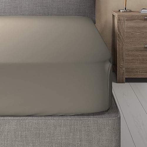 Miniatura 4 de Sábana bajera ajustable de mezcla de algodón de bambú (matrimonial, color blanco sólido) sedosa y suave de 16 pulgadas de profundidad