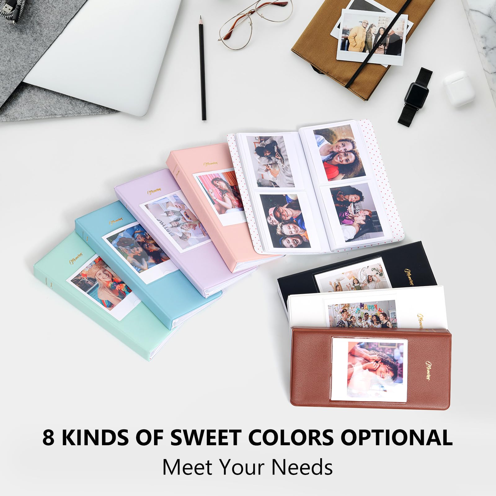 Album photo à 64 pochettes pour Fujifilm Instax WIDE 400/WIDE EVO, livre photo en cuir PU pour Instax Wide 300/210/200/Polaroid 600 i-Type Photo – Album photo 8,9 x 10,9 cm – Rose