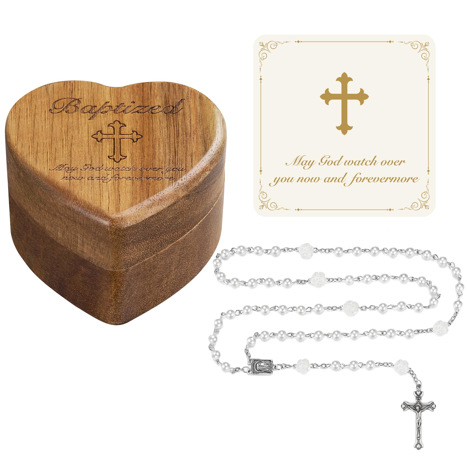 NORBU Baptism Gifts for Girl, My First Rosary with Ceramic Keepsake Box